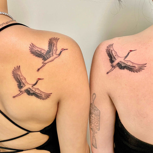 An oriental crane tattoo