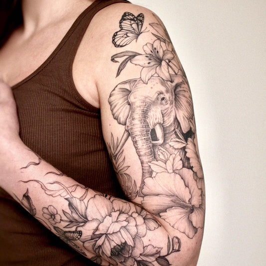 Flower and elephant Floral Ornaments tattoos