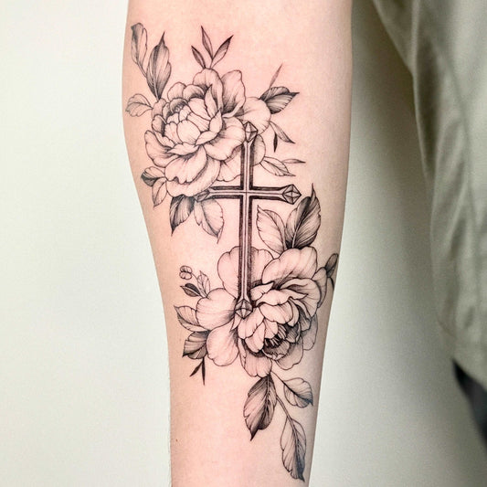 Forearm flower tattoo by gtattoovan